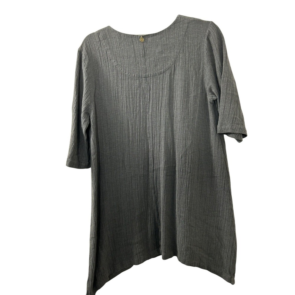 Soft Surroundings Crinkle Gauze Tunic XS Gray Rosette Pocket Boho Lagenlook - Picture 13 of 16